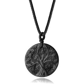 COAI Tree of Life Necklace Black Obsidian Necklace, Stainless Steel Necklace/Nylon Cord