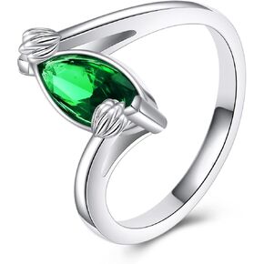 POPLYKE Lotus Marquise Cut Cubic Emerald 925 Sterling Silver Ring Jewelry Gift for Women Engagement Anniversary