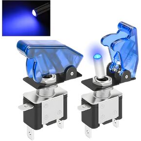 2PCS 12V LED Car Rocker Toggle Switch, Illuminated Waterproof ASW-07D Toggle Switch 2 Position 3Pin with Safety Cover for Racing Auto, 12 Volt DC 20A Heavy Duty SPST On Off