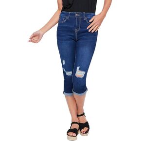Royalty For Me Womens Women's Essential High Rise Cuffed Capri Jeans