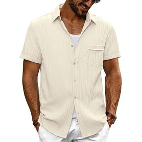PJ PAUL JONES Mens Casual Button Down Shirt Textured Short Sleeve Summer Shirt wih Pocket