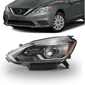 PartsFlow 2PCS Halogen Headlight Assembly Black Housing Clear Lens Headlamp Left And Right Side For 2016 2017 2018 Nissan Sentra NI2502244 NI2503244