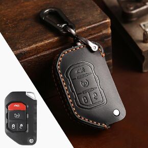 2018-2025 Flip Type Leather Key Fob Cover, Compatible with Jeep Wrangler JL JLU Rubicon Wagoneer Gladiator JT Sahara JLU etc, Retro Style Design Key Holder Protector (Blue)