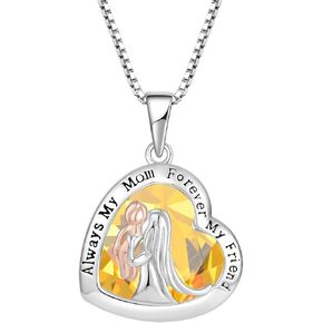 Mother Daughter Necklace 925 Sterling Silver Love Heart Necklace Birthday Gifts from Daughter Birthstone Always My Mother Forever My Friend Gifts for Sister from Brother Necklace Jewrlry Anniversary for Women Family for Mother's Day