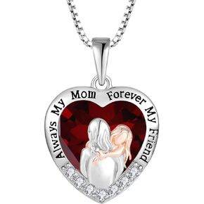 Mother Daughter Necklace 925 Sterling Silver Love Heart Necklace Birthday Gifts from Daughter Birthstone with 5A Cubic Zirconia Always My Mother Forever My Friend Gifts for Sister from Brother Necklace Gifts for Women