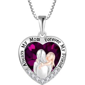 Mother Daughter Necklace 925 Sterling Silver Love Heart Necklace Birthday Gifts from Daughter Birthstone with 5A Cubic Zirconia Always My Mother Forever My Friend Gifts for Sister from Brother Necklace Gifts for Women in Kuwait