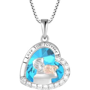Father Daughter Necklace Dad Birthday Gifts from Daughter 925 Sterling Silver Love Heart Birthstone Necklace I Love You Forever Gifts for Sister from Brother Necklace Jewelry Anniversary to My Daughter for Mother's Day