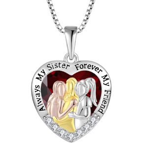 Sister Necklaces 925 Sterling Silver Birthstone Garnet Color Necklace with 5A Cubic Zirconia Always My Sister Forever My Friend Gifts for Jewelry Anniversary Women