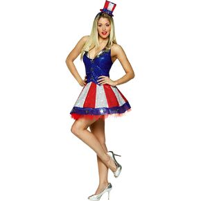 Women's Aunt Samantha Patriotic Costume, One size fits most up to size 12.