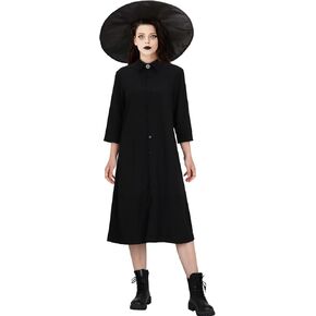 FOCUSOUL Women Black Gothic Dress Hat Costume Bride Wedding Halloween Witch Cosplay Party Goth Dress Up Outfit