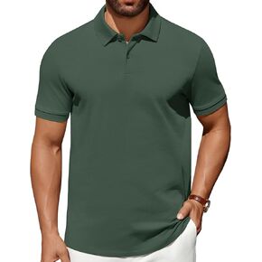 COOFANDY Men's Polo Shirts 100% Cotton Heavyweight Short Sleeve Button Golf Shirts Classic Pullover Ribbed Collar and Cuffs