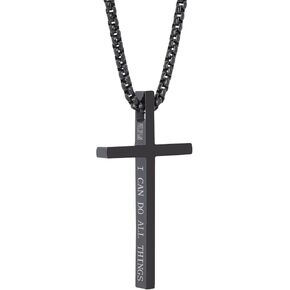 Cross Pendant for Car Rearview Mirror Charm Accessories Ornament Truck Jesus Crucifix Cross Necklace Stainless Steel Lord's Prayer Necklace Bible Verse Jewelry for Men (Black)