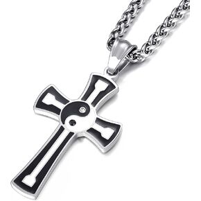 Yin Yang Necklace for Men Women Stainless Steel Cross Pendant Chain