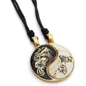 Dragon Tiger Yin Yang Best Friend Handmade Brass Necklace Pendant Jewelry