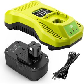 Upgraded P117 21V 3A Rapid Charger + 2 Pack 6.0Ah 18V RB18L50 Lithium Battery Combo for RYOBI ONE+ P108 P102 P104 High Capacity Cordless Tool Batteries