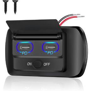4PCS 36W 12V USB Outlet Panel Wall Mount, GIBBAB Dual QC3.0 USB-A 18W Quick Charger LED USB Charging Port Socket with Button Switch/Cap, Waterproof Automotive USB Plug Adapter for Car Boat RV Truck