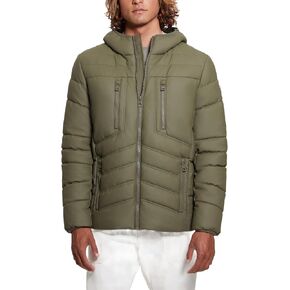 GUESS Men's Leo Tech Quilted Hooded Jacket