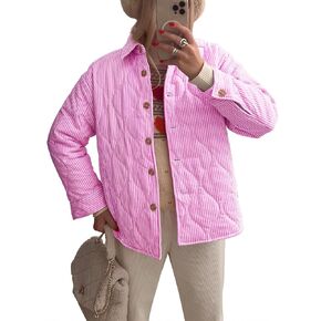 Tankaneo Womens Striped Quilted Jackets Oversized Lightweight Button Down Puffer Shackets Casual Fall Winter Outerwear