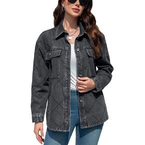 Women's Fleece Lined Denim Jacket Jean Oversized Distressed Long Sleeve Fashion Button Down Shacket Coat