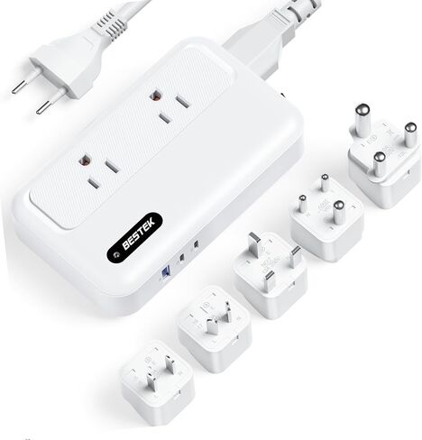 BESTEK 220V to 110V Voltage Converter US to Europe International Universal Travel Adapter for Hair Straighteners Curling Irons, 35W PD, 1 USB-A 2 USB-C Port, Power Converter Plug Combo US to EU UK in Saudi Arabia