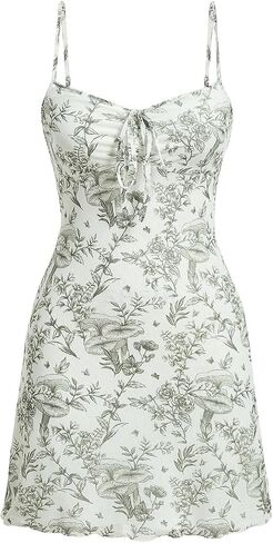 Milumia Women's Floral Print Tie Front Spaghetti Strap Cami Dress V Neck Flare Mini Sun Dresses in Saudi Arabia