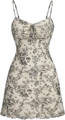 Milumia Women's Floral Print Tie Front Spaghetti Strap Cami Dress V Neck Flare Mini Sun Dresses in Saudi Arabia