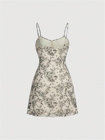 Milumia Women's Floral Print Tie Front Spaghetti Strap Cami Dress V Neck Flare Mini Sun Dresses in Saudi Arabia