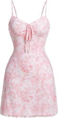 Milumia Women's Floral Print Tie Front Spaghetti Strap Cami Dress V Neck Flare Mini Sun Dresses in Saudi Arabia