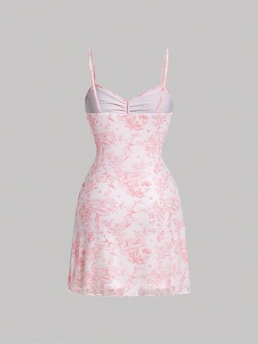 Milumia Women's Floral Print Tie Front Spaghetti Strap Cami Dress V Neck Flare Mini Sun Dresses in Saudi Arabia