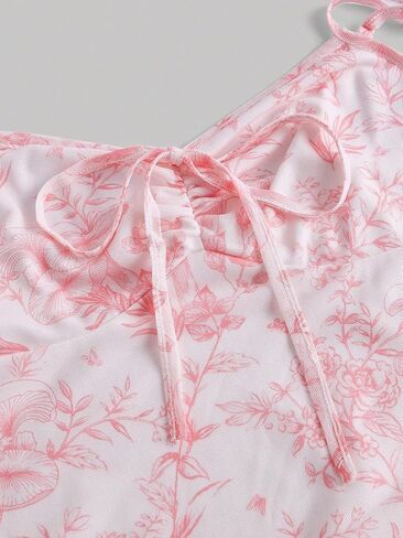 Milumia Women's Floral Print Tie Front Spaghetti Strap Cami Dress V Neck Flare Mini Sun Dresses in Saudi Arabia