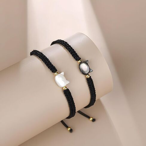 Moonstone Cat Bracelets for Couples Braided Personalized Couples Cat Bracelet Handmade Adjustable Cat Bracelet Friendship Bracelet Jewelry in Kuwait