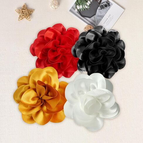 Elegant Satin Fabric Flower Brooch Pins and Flower Hair Clips, Big Size for Women's Dress Accessories, for Weddings, Parties, Dating, Rose and Silk Camellia Design, Eye-Catching Clothing Jewelry Gifts in Saudi Arabia