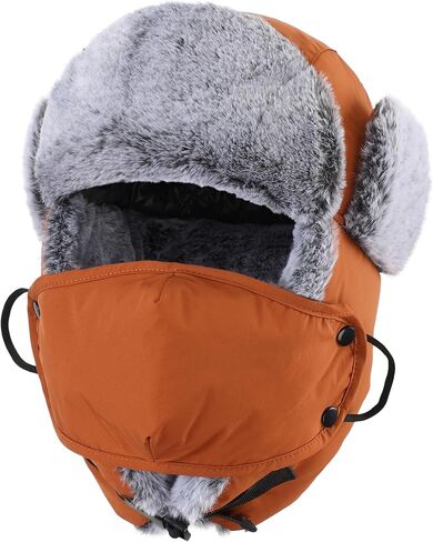 Connectyle Trapper Hat for Men Women Faux Fur Lined Winter Hat with Face Mask Water Repellent Cold Weater Outdoor Hat in Kuwait