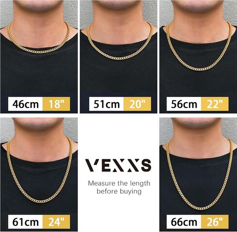 سلسلة ذهبية للرجال من VEXXS، سلسلة ربط ميامي كوبية مطلية بالذهب الحقيقي عيار 14 قيراط، متينة لا يبهت اللون 4 مم 5 مم سلسلة قلادة للرجال in Kuwait