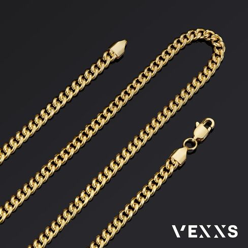 سلسلة ذهبية للرجال من VEXXS، سلسلة ربط ميامي كوبية مطلية بالذهب الحقيقي عيار 14 قيراط، متينة لا يبهت اللون 4 مم 5 مم سلسلة قلادة للرجال in Kuwait