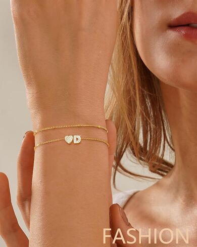 أساور Honsny Dainty Gold الأولية للنساء العصرية 18K مطلية بالذهب A-Z القلب أساور ساحرة أولية غير مشوهة الطبقات لطيف حرف سوار الذهب وصيفة الشرف عيد الحب هدايا المجوهرات in Saudi Arabia