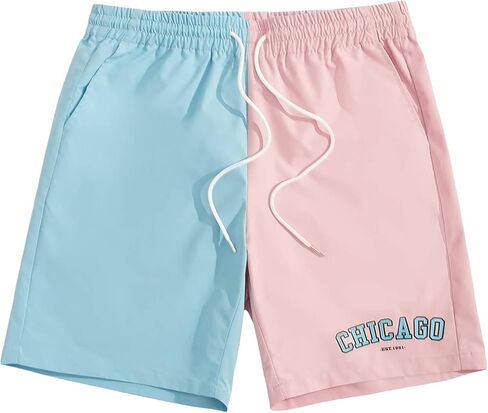 OYOANGLE Men's Colorblock Drawstring Elastic Waist Workout Gym Sport Athletic Shorts in Saudi Arabia