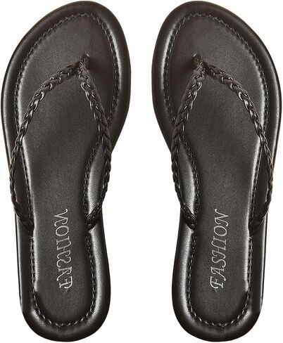 GORGLITTER Women's Braided Strap Thong Flats Open Toe Flip Flops Pu Leather Slide Sandals in Saudi Arabia