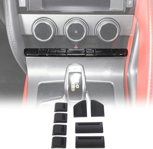 Daeiclru مركز وحدة التحكم AC مكيف الهواء غطاء مفتاح التبديل متوافق مع جاكوار F-Type 2013-2024، وحدة التحكم المركزية غطاء زر غطاء الملحقات الداخلية، 8 قطع (أسود لامع) in Kuwait