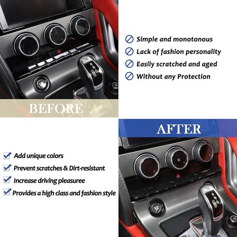 Daeiclru مركز وحدة التحكم AC مكيف الهواء غطاء مفتاح التبديل متوافق مع جاكوار F-Type 2013-2024، وحدة التحكم المركزية غطاء زر غطاء الملحقات الداخلية، 8 قطع (أسود لامع) in Kuwait