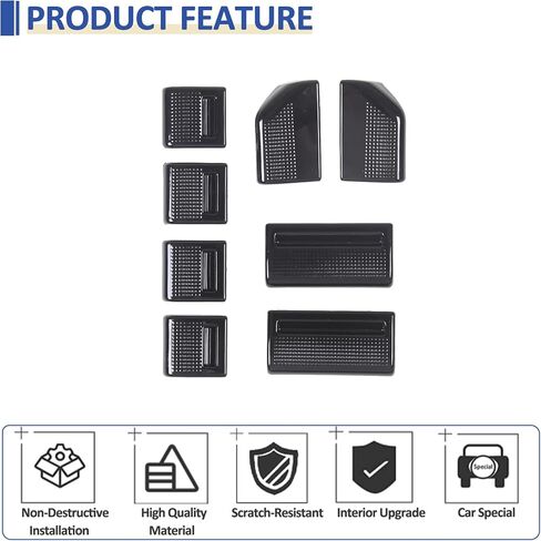 Daeiclru مركز وحدة التحكم AC مكيف الهواء غطاء مفتاح التبديل متوافق مع جاكوار F-Type 2013-2024، وحدة التحكم المركزية غطاء زر غطاء الملحقات الداخلية، 8 قطع (أسود لامع) in Kuwait