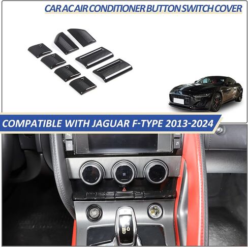 Daeiclru مركز وحدة التحكم AC مكيف الهواء غطاء مفتاح التبديل متوافق مع جاكوار F-Type 2013-2024، وحدة التحكم المركزية غطاء زر غطاء الملحقات الداخلية، 8 قطع (أسود لامع) in Kuwait