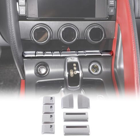 Daeiclru مركز وحدة التحكم AC مكيف الهواء غطاء مفتاح التبديل متوافق مع جاكوار F-Type 2013-2024، وحدة التحكم المركزية غطاء زر غطاء الملحقات الداخلية، 8 قطع (أسود لامع) in Kuwait