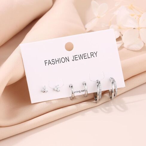 3 Pairs Gold Hoop Earrings Set for Women Dainty Stud Earrings 14K Gold/Silver Plated Hypoallergenic Earrings for Multiple Piercings Cartilage Stud Small Hoop Dainty Earrings Set in Saudi Arabia
