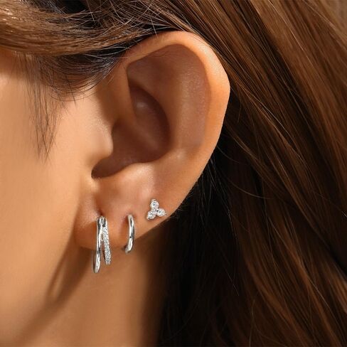 3 Pairs Gold Hoop Earrings Set for Women Dainty Stud Earrings 14K Gold/Silver Plated Hypoallergenic Earrings for Multiple Piercings Cartilage Stud Small Hoop Dainty Earrings Set in Saudi Arabia