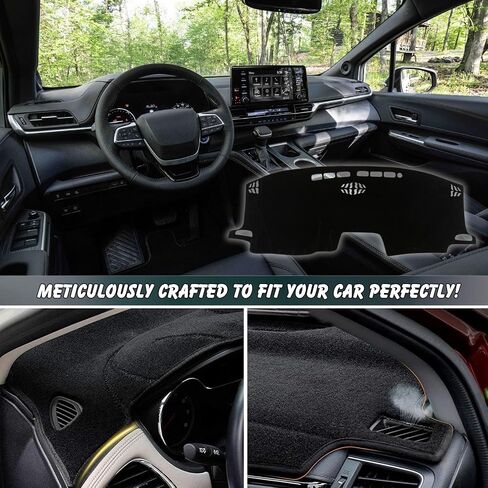 Non-Slip Dash Cover Dashboard Cover Mat Custom Fit Center Console Cover Sunshield Protector Pad Compatible with Toyota Sienna 2021 2022 2023 2024 Accessories Pad (Without HUD) (Black Trim) in Kuwait