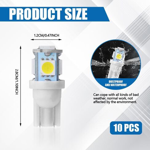 10PCS Car Interior LED Light Bulb, T10 5050 5SMD LED Car Bulb Kit, Super Bright Automotive Led Replacement Bulbs for Car Interior Dome Map Door Light License Plate Light DC 12V (Red) in Saudi Arabia