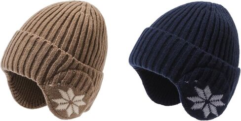 2 Pack Winter Hats with Earflap for Men Warm Knit Beanie Hats Outdoor Cold Weather, Thick and Soft Winter Skull Cap in Kuwait