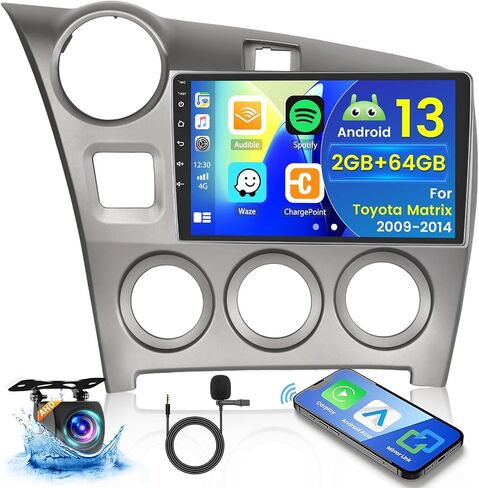 Hikity Android Car Stereo for Toyota Matrix 2009-2014 Radio 2+64GB 9 بوصة تعمل باللمس راديو السيارة اللاسلكي Carplay Android Auto Support GPS Navigation WiFi Bluetooth FM EQ كاميرا احتياطية in Kuwait