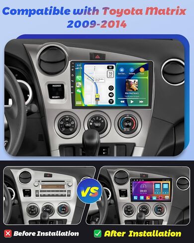 Hikity Android Car Stereo for Toyota Matrix 2009-2014 Radio 2+64GB 9 بوصة تعمل باللمس راديو السيارة اللاسلكي Carplay Android Auto Support GPS Navigation WiFi Bluetooth FM EQ كاميرا احتياطية in Kuwait